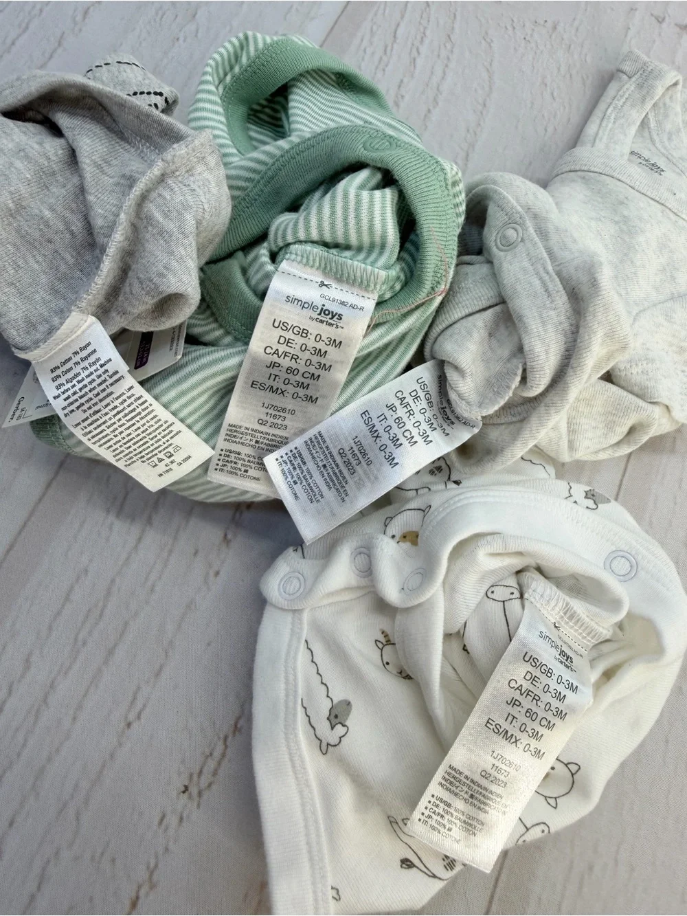 Carter’s Simple Joys Gerber Baby 0-3M 4-Pack Bodysuits Neutral Animal